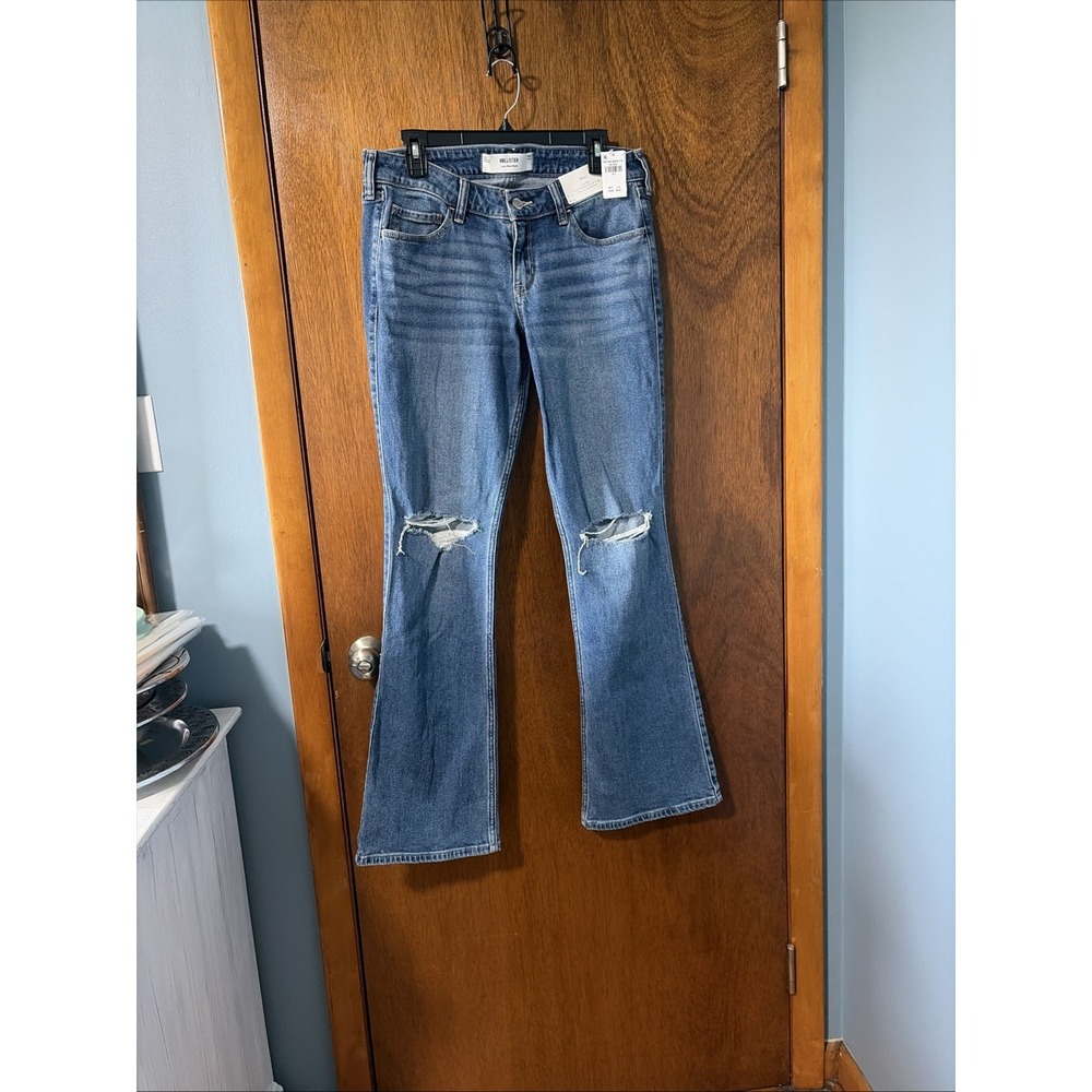 NWT Hollister Low Rise Bootcut Ripped Jeans Womens Size 10 Long Medium Wash Deni